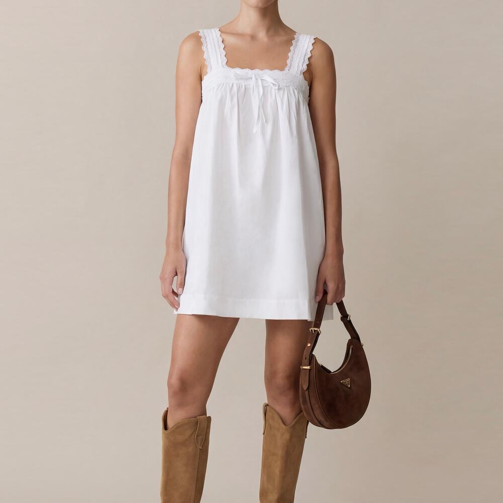 Few Moda Beverly Cotton Dress Shabby Chic White Eyelet Mini S Babydoll Prairie